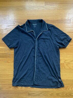 Todd Snyder Premium Jersey Camp Collar Shirt in Black — Made in USA — Large